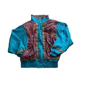 Vintage 1980’s Lavon Windbreaker in Teal and Fuschia Paisley